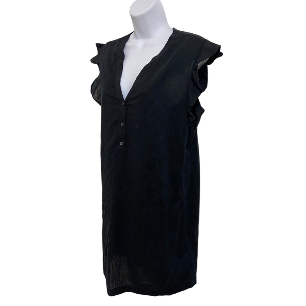 Old‎ Navy Black Ruffle Sleeve Henley Mini Dress Cotton Blend Preppy Boho Medium - Picture 3 of 8